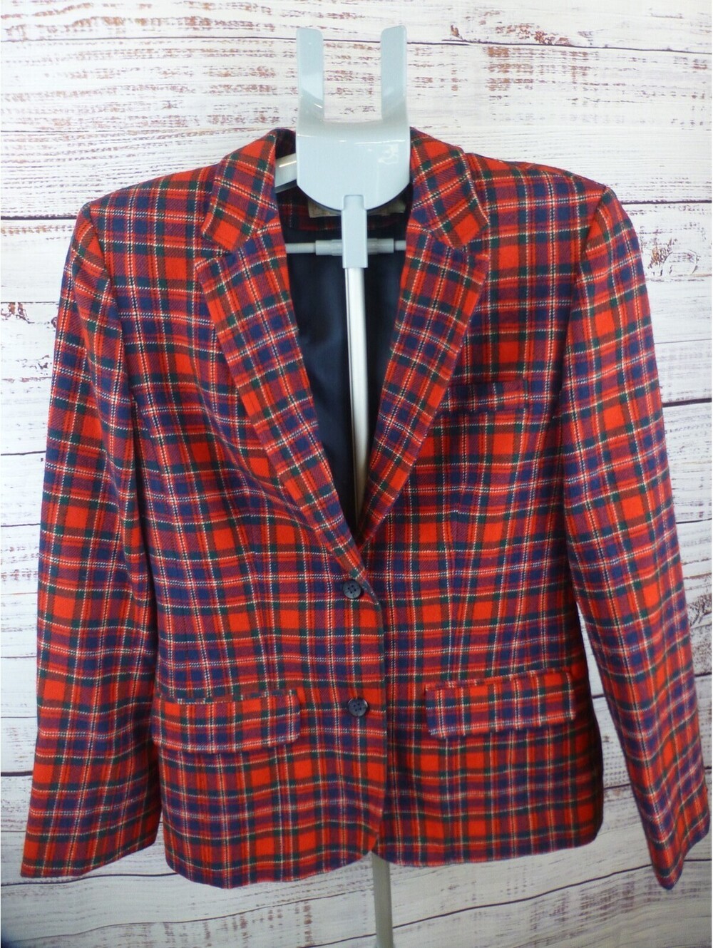 Vintage Pendleton Women's Red Plaid Pure Virgin Wool Blazer Jacket Made USA J5A